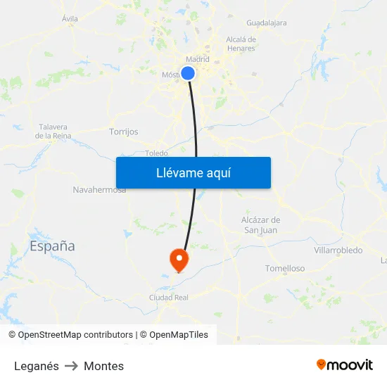 Leganés to Montes map