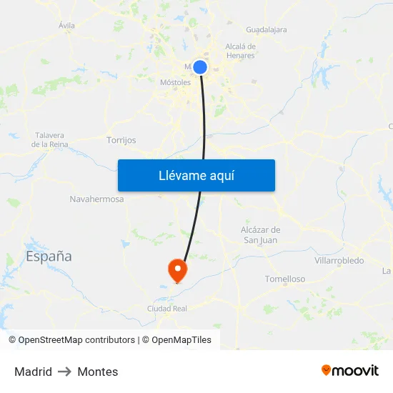 Madrid to Montes map