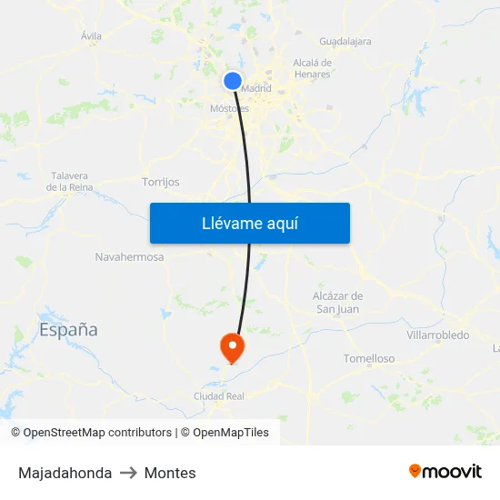 Majadahonda to Montes map