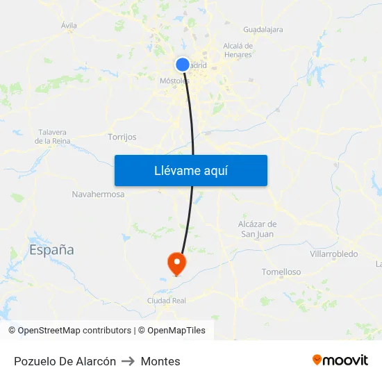 Pozuelo De Alarcón to Montes map