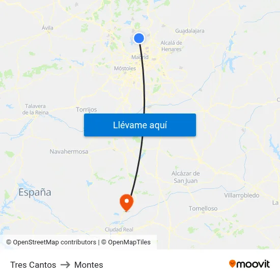 Tres Cantos to Montes map