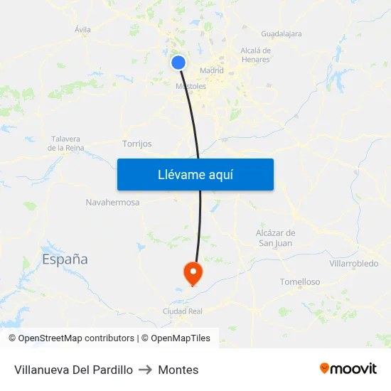 Villanueva Del Pardillo to Montes map