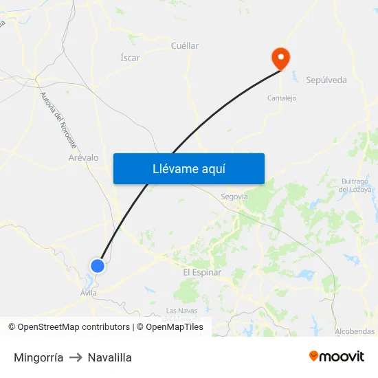 Mingorría to Navalilla map