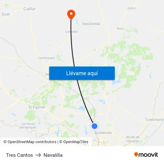 Tres Cantos to Navalilla map