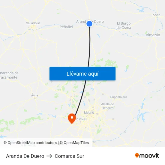 Aranda De Duero to Comarca Sur map