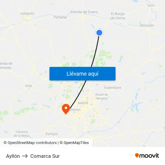 Ayllón to Comarca Sur map