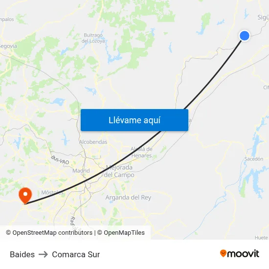 Baides to Comarca Sur map