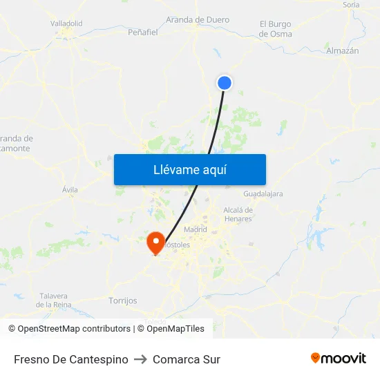 Fresno De Cantespino to Comarca Sur map