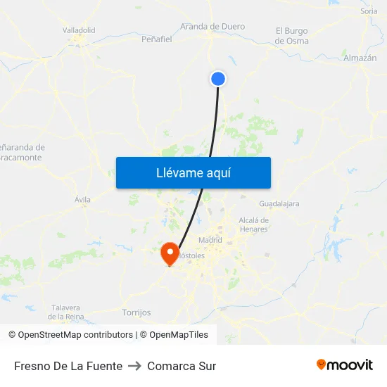 Fresno De La Fuente to Comarca Sur map