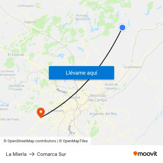 La Mierla to Comarca Sur map