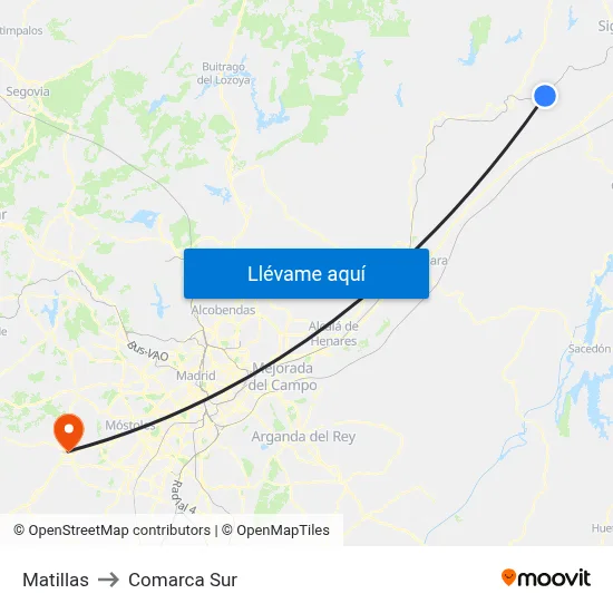 Matillas to Comarca Sur map