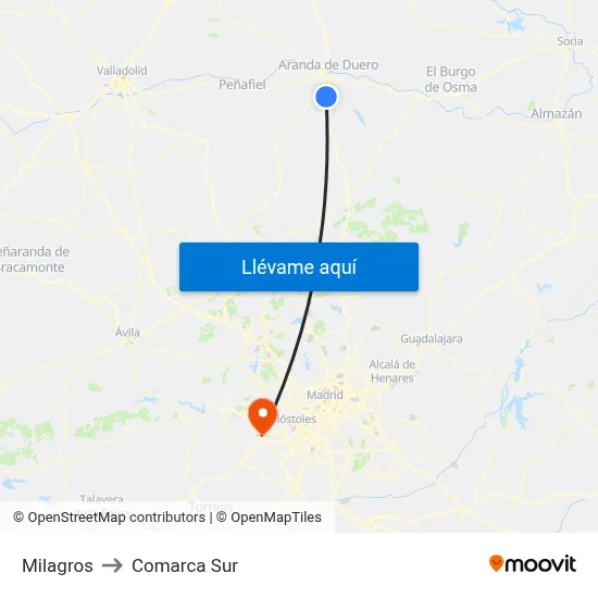Milagros to Comarca Sur map