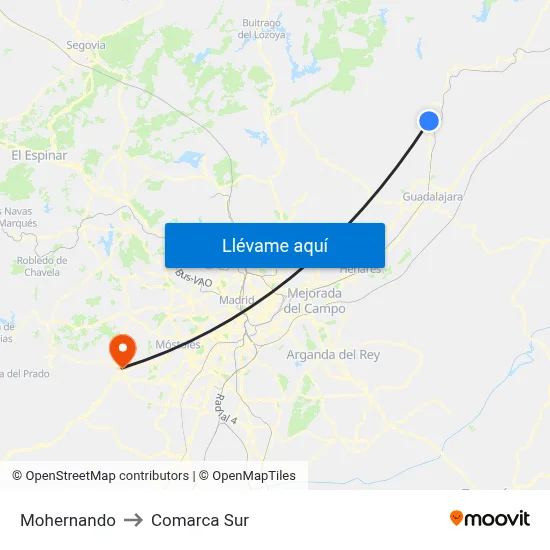 Mohernando to Comarca Sur map