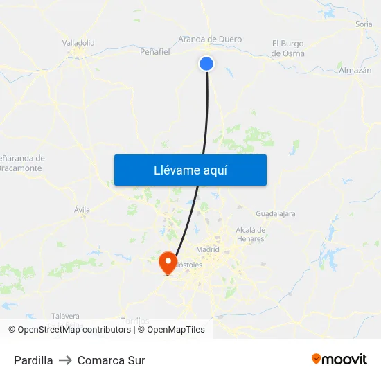 Pardilla to Comarca Sur map