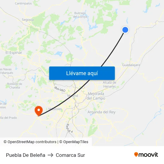 Puebla De Beleña to Comarca Sur map