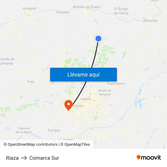 Riaza to Comarca Sur map