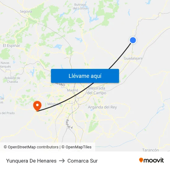 Yunquera De Henares to Comarca Sur map
