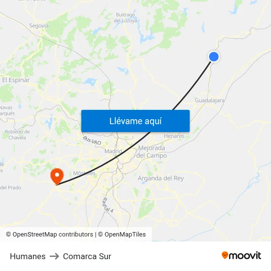 Humanes to Comarca Sur map