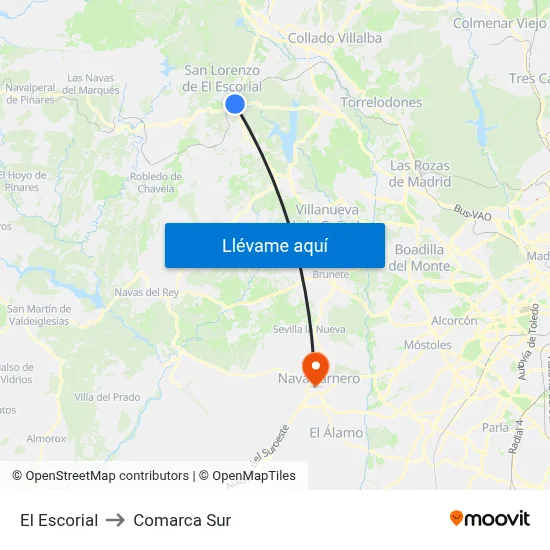El Escorial to Comarca Sur map