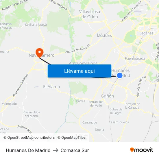Humanes De Madrid to Comarca Sur map