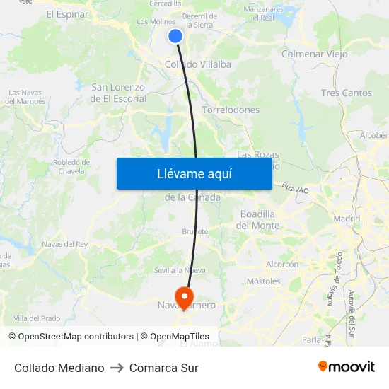 Collado Mediano to Comarca Sur map