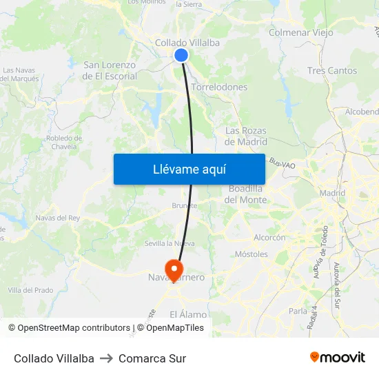 Collado Villalba to Comarca Sur map