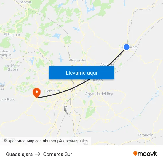 Guadalajara to Comarca Sur map