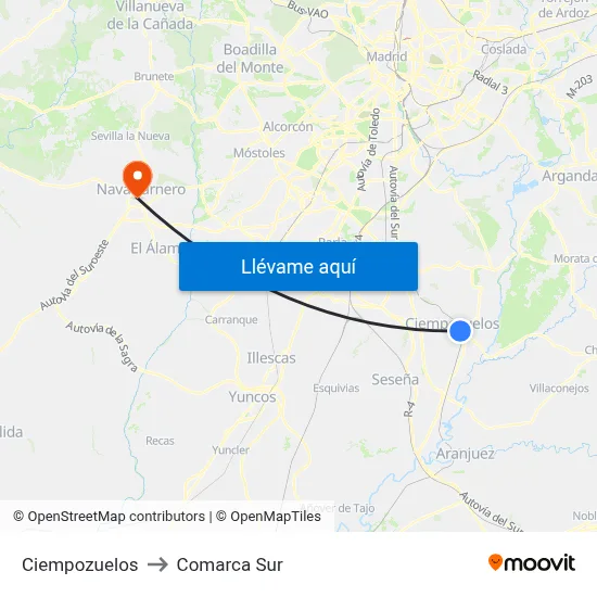 Ciempozuelos to Comarca Sur map