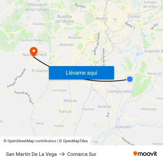 San Martín De La Vega to Comarca Sur map