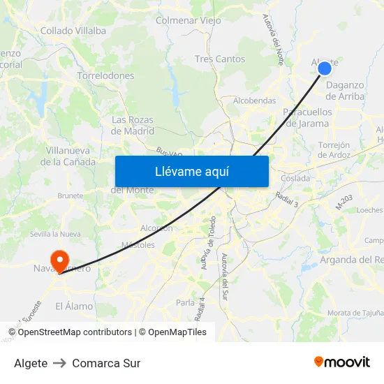 Algete to Comarca Sur map
