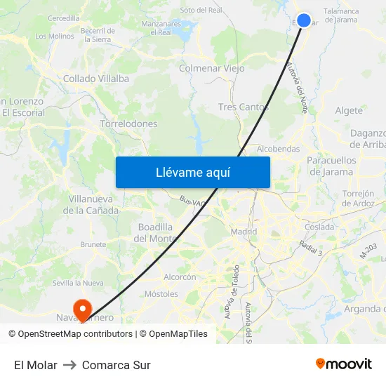 El Molar to Comarca Sur map