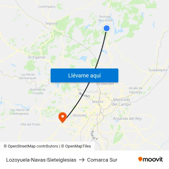 Lozoyuela-Navas-Sieteiglesias to Comarca Sur map