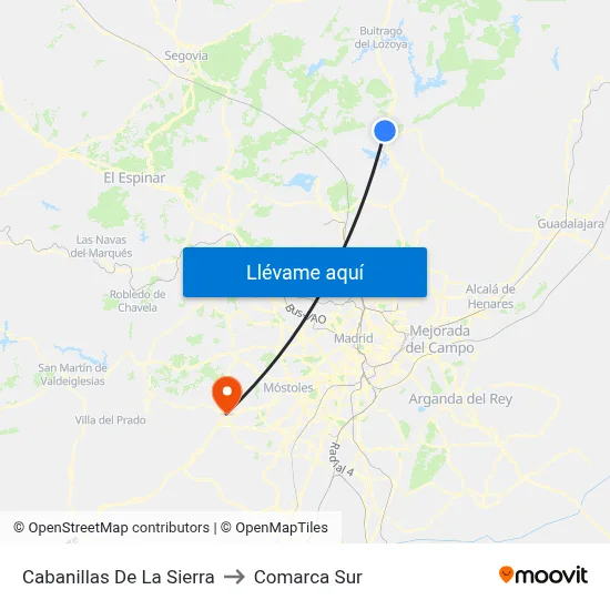 Cabanillas De La Sierra to Comarca Sur map