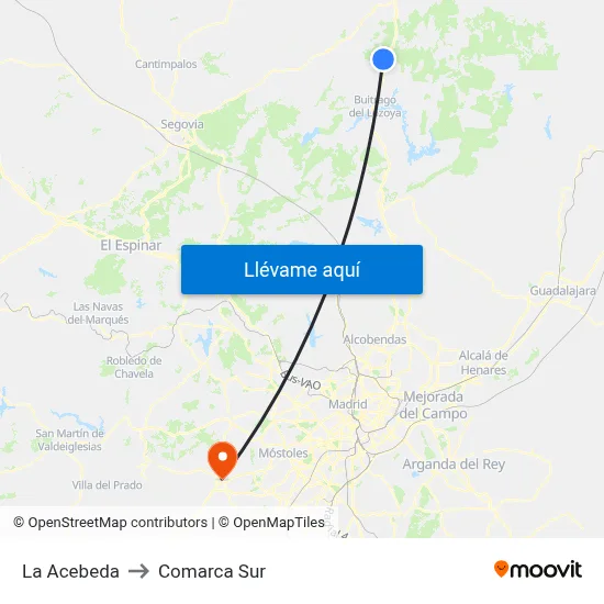 La Acebeda to Comarca Sur map