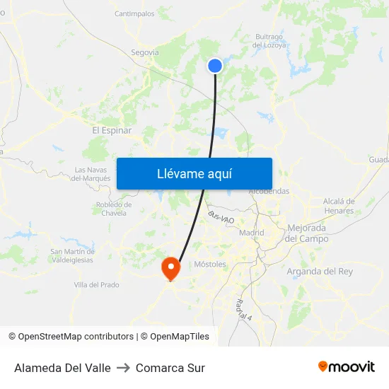 Alameda Del Valle to Comarca Sur map