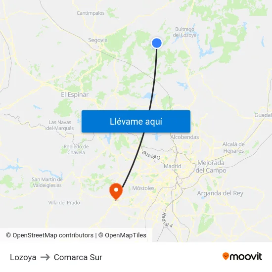 Lozoya to Comarca Sur map