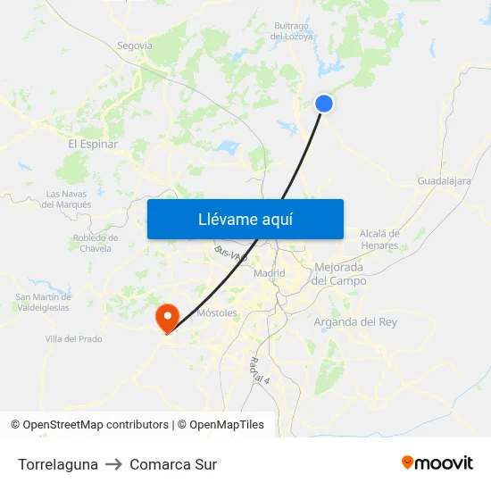 Torrelaguna to Comarca Sur map