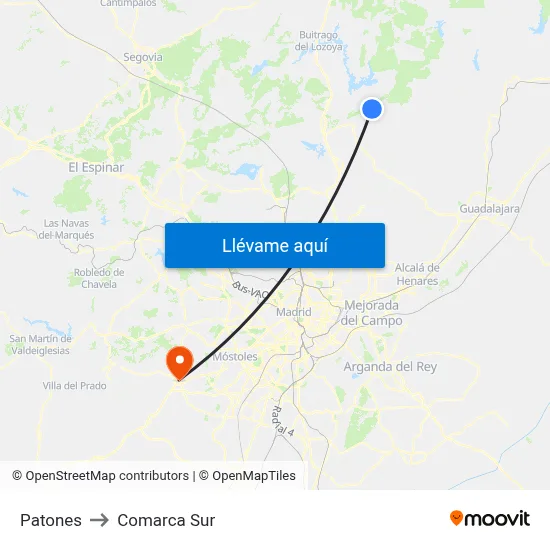 Patones to Comarca Sur map