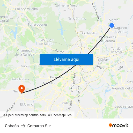 Cobeña to Comarca Sur map