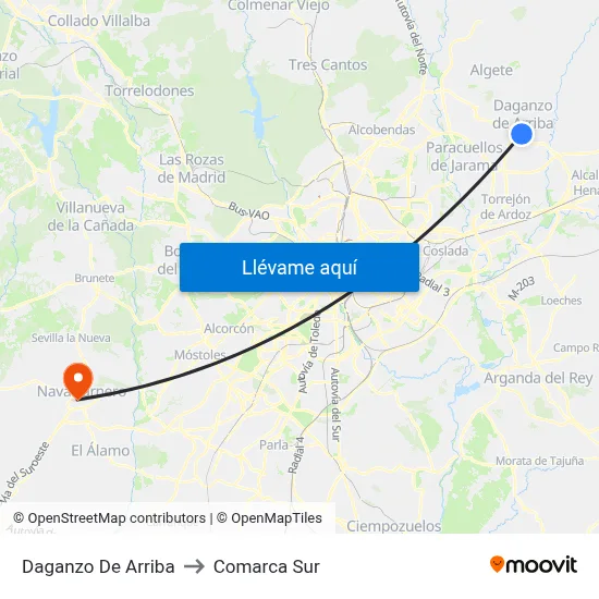 Daganzo De Arriba to Comarca Sur map