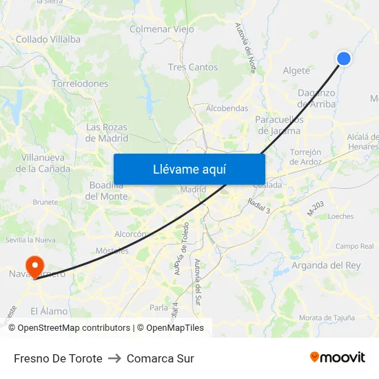 Fresno De Torote to Comarca Sur map