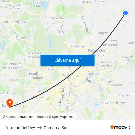 Torrejón Del Rey to Comarca Sur map