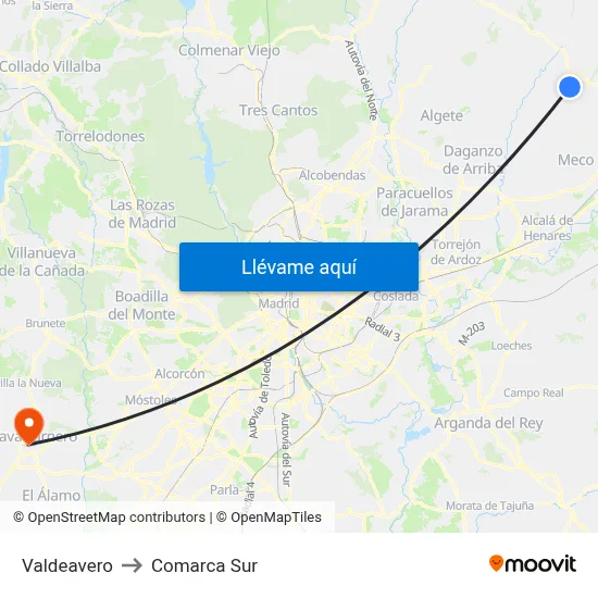 Valdeavero to Comarca Sur map
