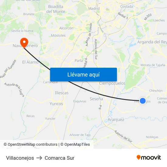 Villaconejos to Comarca Sur map