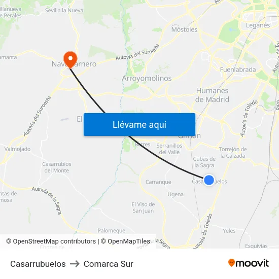 Casarrubuelos to Comarca Sur map