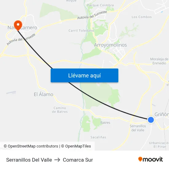 Serranillos Del Valle to Comarca Sur map