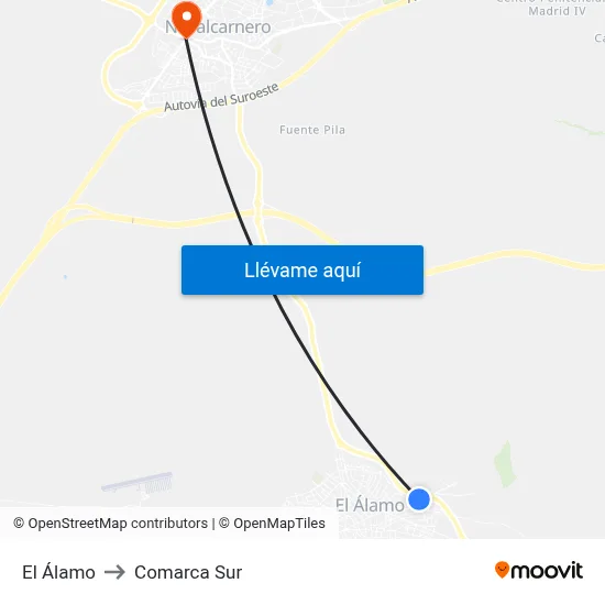 El Álamo to Comarca Sur map