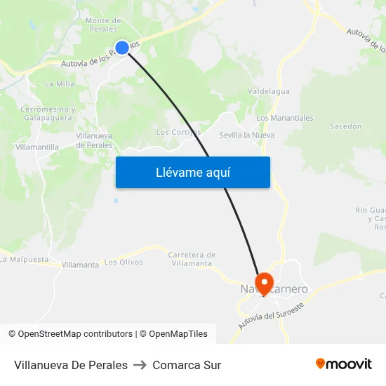 Villanueva De Perales to Comarca Sur map