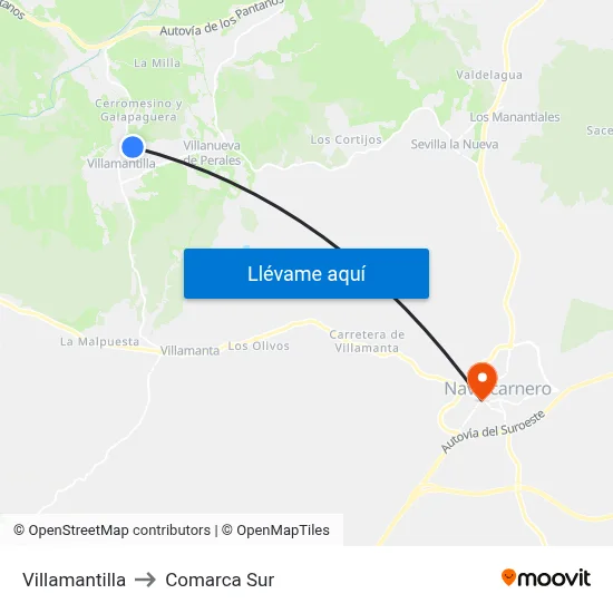 Villamantilla to Comarca Sur map