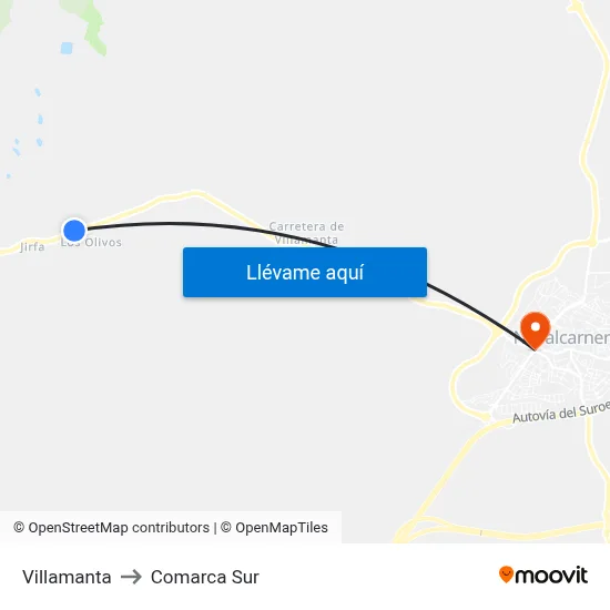 Villamanta to Comarca Sur map